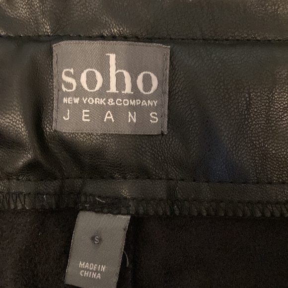 Soho faux leather black wide elastic ankle tie front jeans size small - Picture 3 of 7